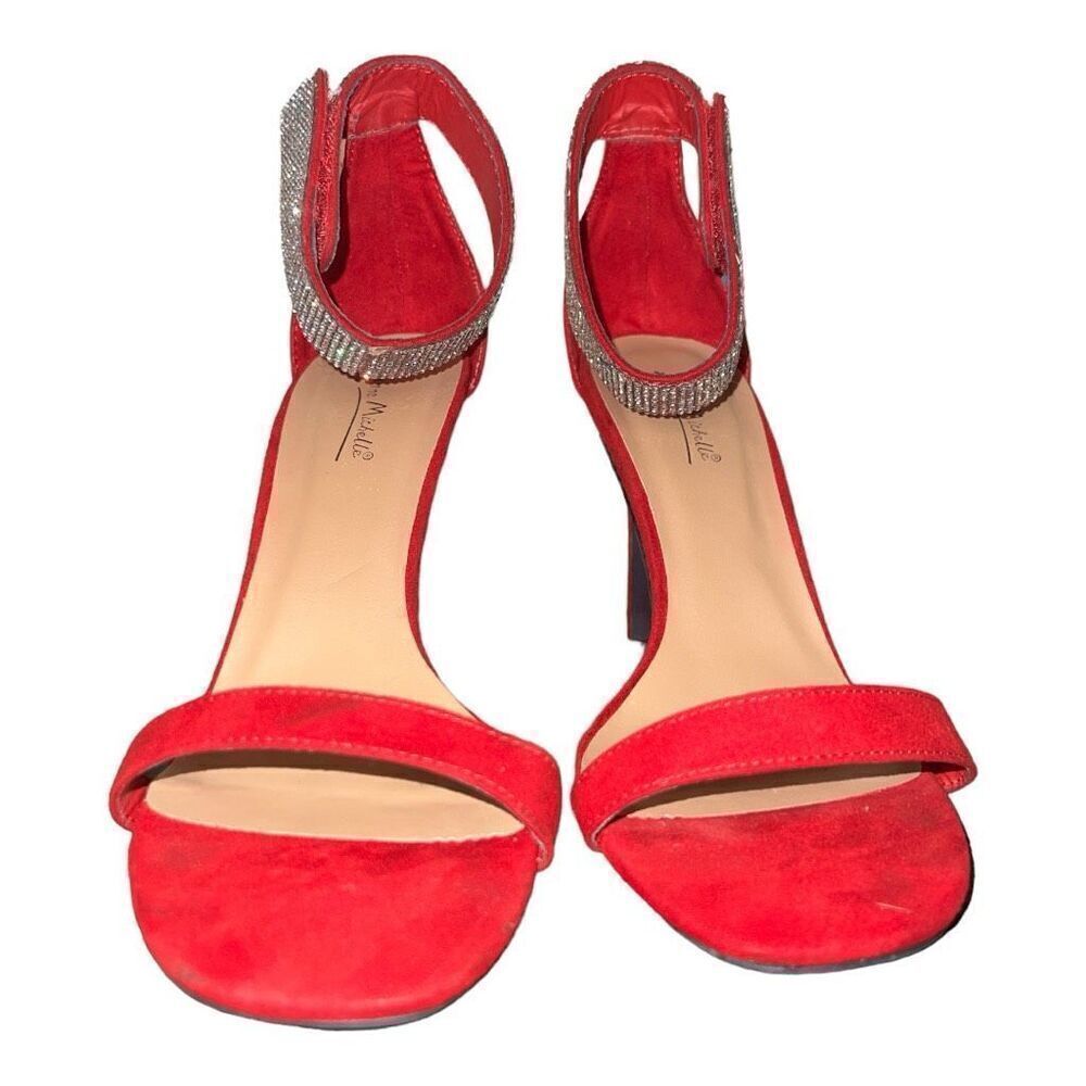 Anne Michelle Red Sandal Heels with Sparkly Ankle Strap - Picture 2 of 6